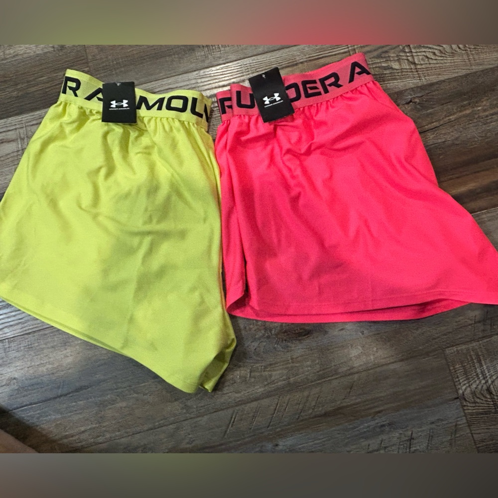 2 pair Under Armour Neon Yellow and Hot Pink Shorts